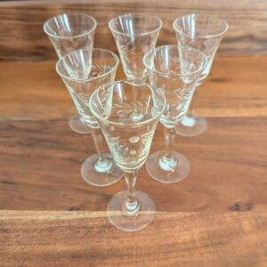 Vintage Etched Crystal Cordial Glasses Set of 6